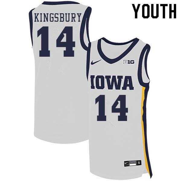 Youth #14 Carter Kingsbury Iowa Hawkeyes College Basketball Jerseys Sale-White - Click Image to Close
